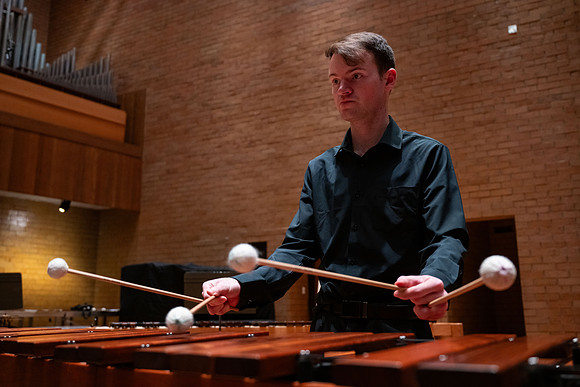 BYUI Percussion rehearsing before a a concert.