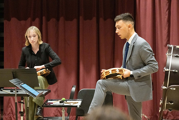 Members of the United States Marine Band work with students in a Masters class.