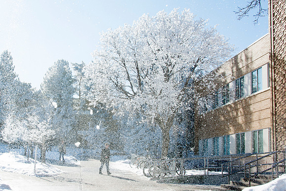 Frost covers campus early morning during Winter Semester.