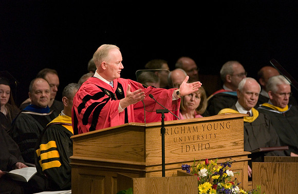 Pres Kim B. Clark speaking at the Brigham Young University-Idaho graduation April 29, 2006.
