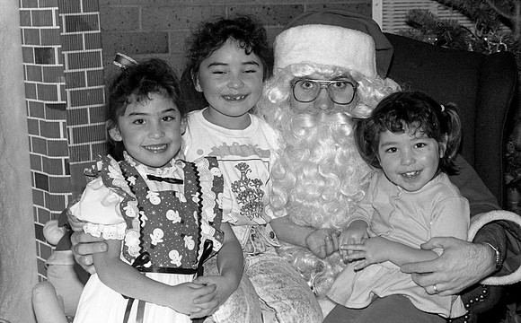 Christmas Tree Lane, Children with Santa, 1991 Mike Lewis' girls, Janae, Selena and Alana