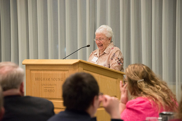 The Eliza R. Snow Society Honors Florence Bowman as she receives the Eliza R. Snow Award.