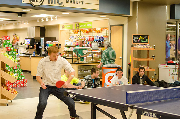BYU-Idaho students participate in a ping pong tournament held in the Manwaring Center