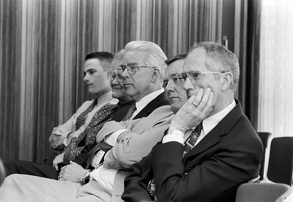 President Bennion makes an announcement at a press conference