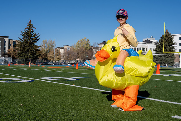 BYU-Idaho employees and their families enjoy a beautiful fall day at the stadium track.