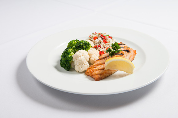 Salmon dinner plate.