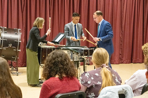 Members of the United States Marine Band work with students in a Masters class.