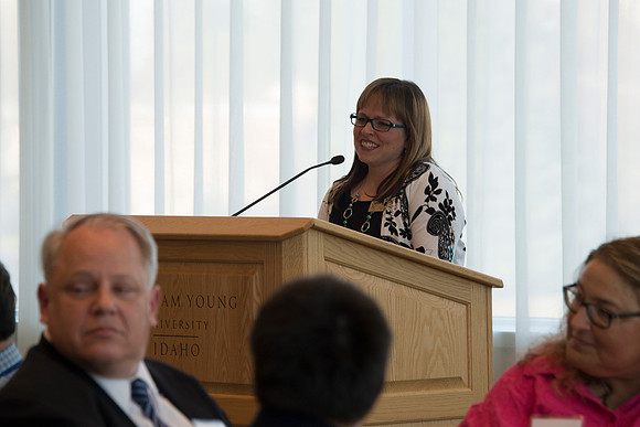 The Eliza R. Snow Society Honors Florence Bowman as she receives the Eliza R. Snow Award.