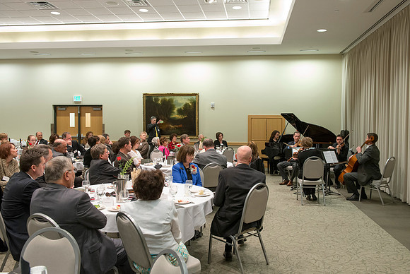 Eliza R. Snow Award members and guest enjoy an evening of god food and entertainment honoring Rick and Cheryl Hansen for their service towards the Arts.