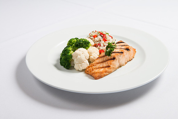 Salmon dinner plate.