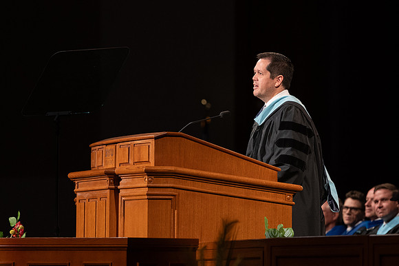 Trevor Rowe, Associate Dean, speaking at the convocation for the College of Education & Human Development