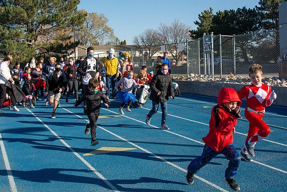 BYU-Idaho employees and their families enjoy a beautiful fall day at the stadium track.