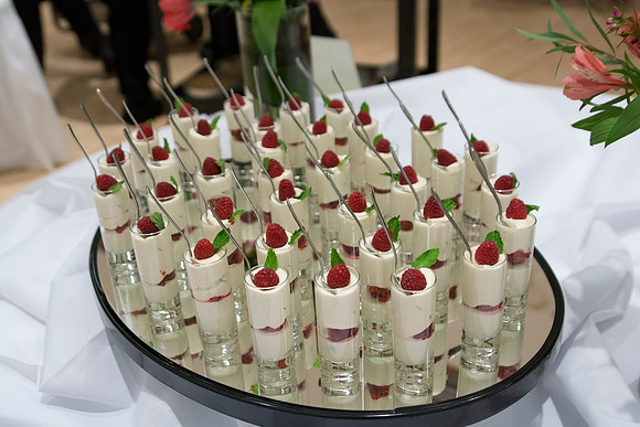 Raspberry Creme Fraiche Parfait set out on display at PAC in the MC during the 2014 Spring Semester.