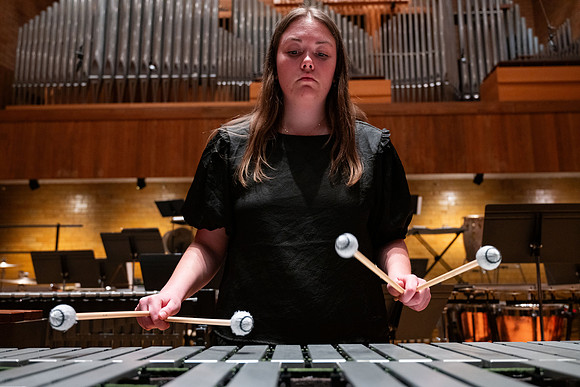 BYUI Percussion rehearsing before a a concert.