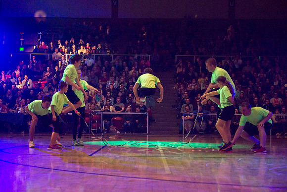 Brigham Young University-Idaho students, faculty and guests participate in the annual slam dunk competition held in the Hart Gym. Events included are the three-point shoot-out, a Spirit team performan