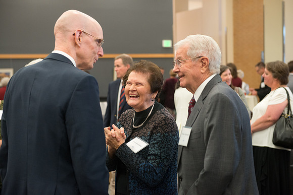 President Henry J Eyring hosts members of the President's Club who gather for a reception and banquet in the BYU-Idaho Marriott Center.