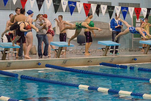 BYU-Idaho swimmers begin heat in the swimming championship held in the Hart Building