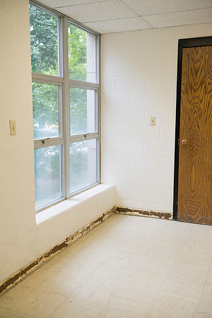 Flooring has been removed to be cleaned and replaced.