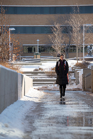 Campus after a light snow fall on a winter morning.