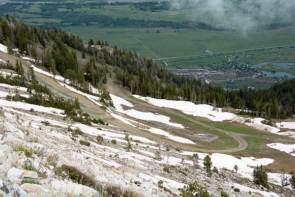 Jackson Hole Ski area. Scouting out Rock Spring Buttress for video shoot. Views from the top of the Ski Resort via the Aerial Tram