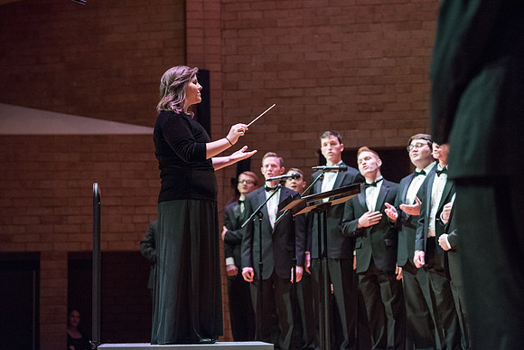 The Brigham Young University-Idaho choirs and ensembles perform in a concert together.
