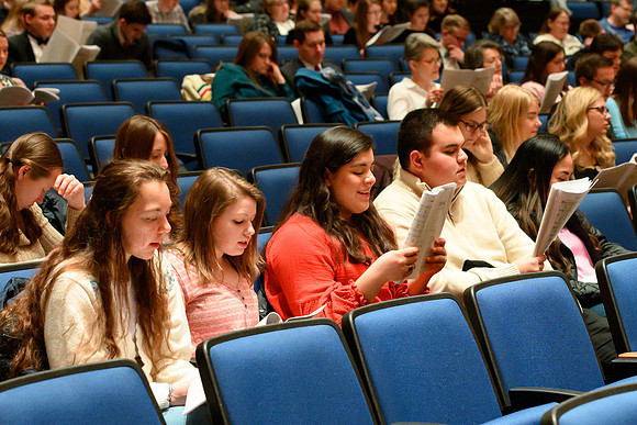 BYU-Idaho students and members of the Rexburg community gather to sing new hymns that have been written by the BYU-Idaho Community. (Students, Faculty/Staff,Community)