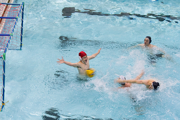 BYU-I students participate in the Competitive Men's Waterpolo league in the Hart Swimming Pool.