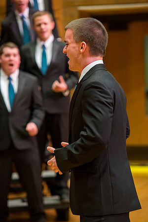 Brigham Young University-Idaho Men's Choir performing for their newest concert.