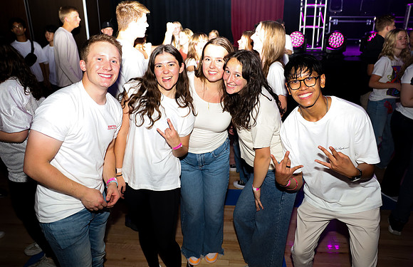 Students having fun at First Friday.