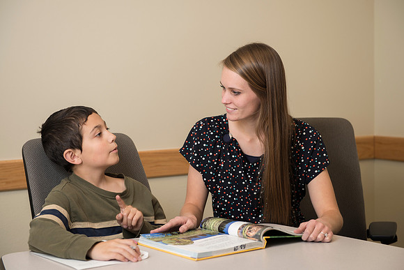 Teacher Education students offer their services tutoring kids 3rd grade to 12th grade. Hannah Paget tutoring Jaden Davis.
