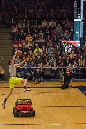 Brigham Young University-Idaho students, faculty and guests participate in the annual slam dunk competition held in the Hart Gym. Events included are the three-point shoot-out, a Spirit team performan