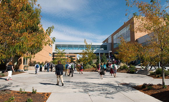 Students on campus after devotional.