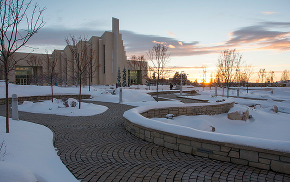 BYU-Idaho John Taylor Building; campus after a winter storm.