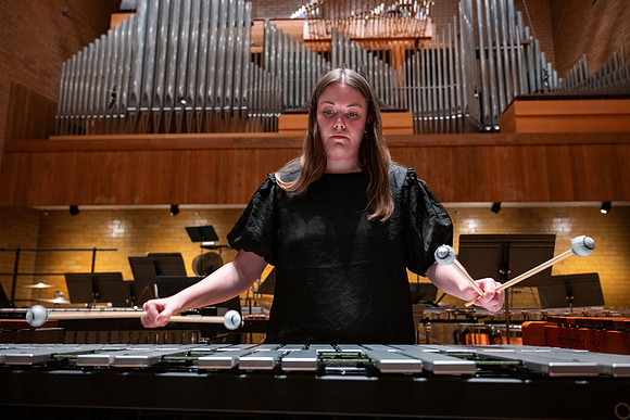 BYUI Percussion rehearsing before a a concert.