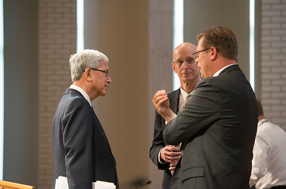 Elder Gerrit W. Gong of the First Quorum of the Seventy addresses employees in an all employee meeting. Sept 2016.