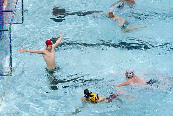 BYU-I students participate in the Competitive Men's Waterpolo league in the Hart Swimming Pool.