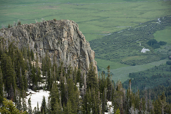 Jackson Hole Ski area. Scouting out Rock Spring Buttress for video shoot. Views from the top of the Ski Resort via the Aerial Tram
