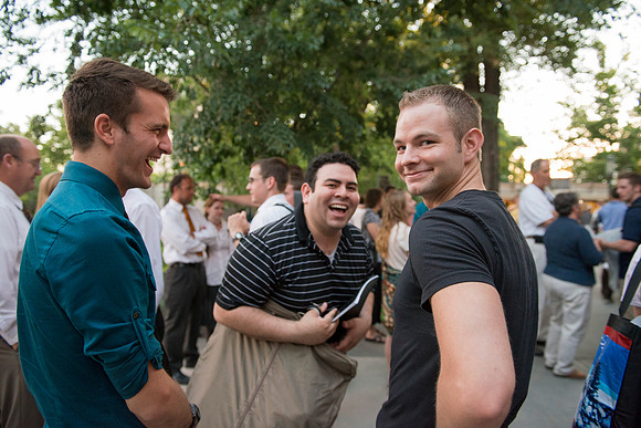 Students of the choir at Brigham Young University-Idaho laugh after the Sacred Music Concert, held in the Tabernacle at Temple Square. Photo by Ryan Chase