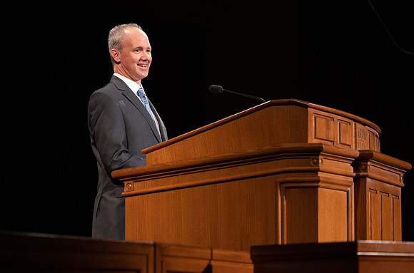 Robert Tueller of the Music Department records his devotional talk.