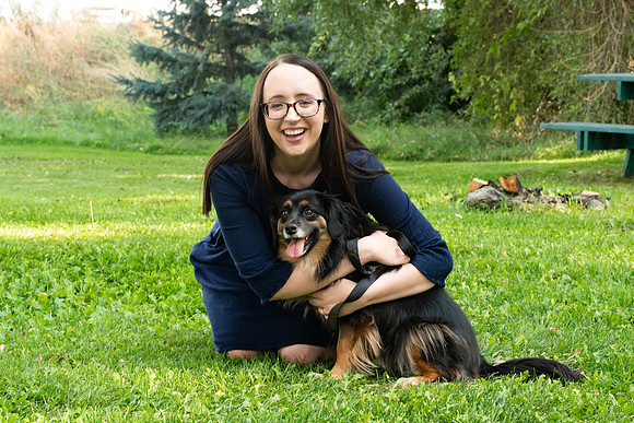Rachel Tullis, an interdisciplinary science major, with her dog Honey. Photo for LDS Philanthropies.