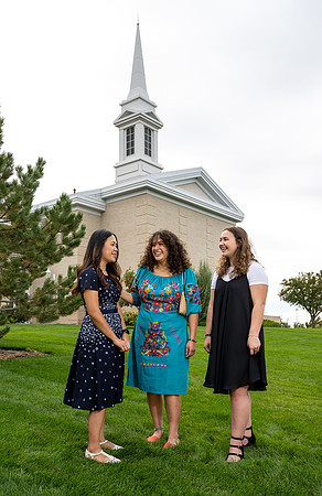 Wellness Center banner photoshoot in front of 7th South Stake Center.