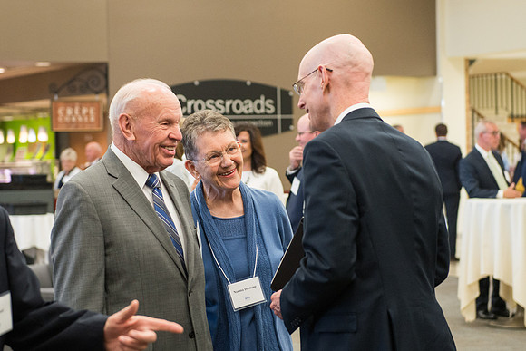 President Henry J Eyring hosts members of the President's Club who gather for a reception and banquet in the BYU-Idaho Marriott Center.