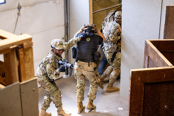 ROTC practices military tatics in an Advantage Airsoft facility.