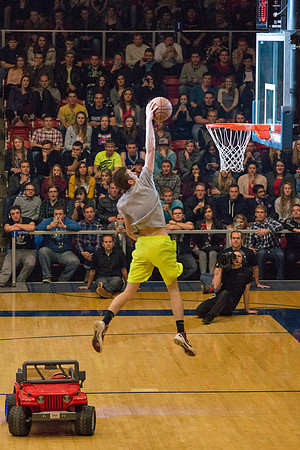 Brigham Young University-Idaho students, faculty and guests participate in the annual slam dunk competition held in the Hart Gym. Events included are the three-point shoot-out, a Spirit team performan