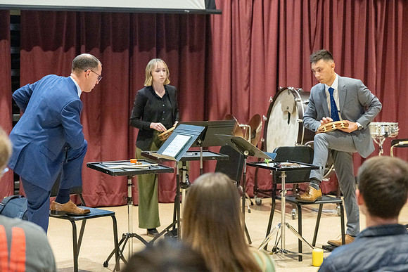 Members of the United States Marine Band work with students in a Masters class.