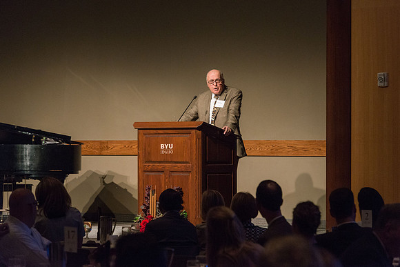 President Henry J Eyring hosts members of the President's Club who gather for a reception and banquet in the BYU-Idaho Marriott Center.