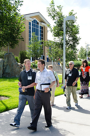 Education Week participants outside the Gordon B. Hinckley Building.