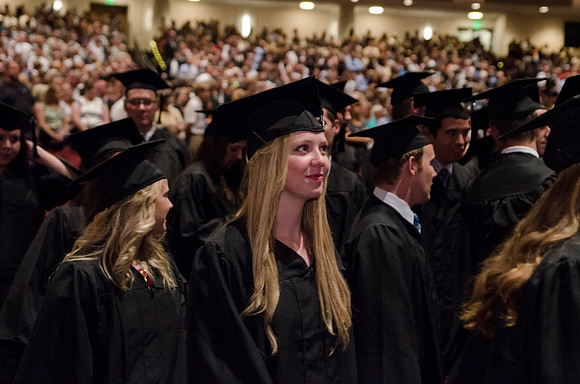 Graduating students from the 2014 Spring Semster gather in the I-Center for commencement.