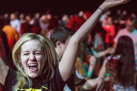 Students dance at an animal-themed dance party at in the Hart Gym.