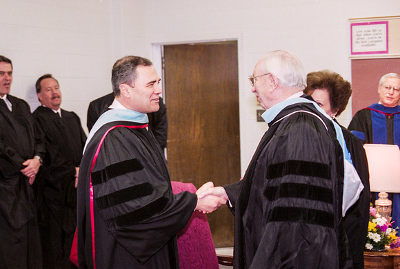 President Steven D. Bennion and President Gordon B. Hinckley conversing